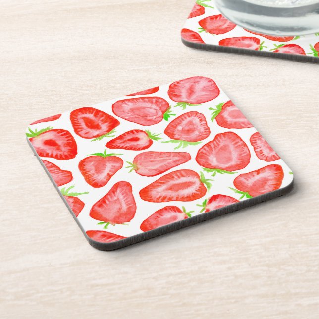 Watercolor strawberry slices pattern coaster (Left Side)