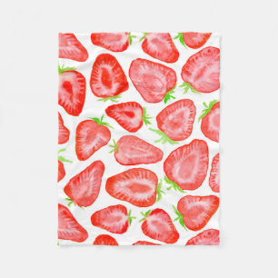 Watercolor strawberry slices pattern fleece blanket