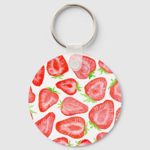 Watercolor strawberry slices pattern key ring