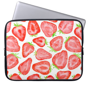 Watercolor strawberry slices pattern laptop sleeve