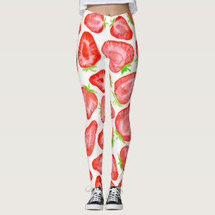Watercolor strawberry slices pattern leggings