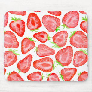 Watercolor strawberry slices pattern mouse pad