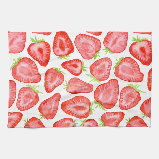 Watercolor strawberry slices pattern tea towel (Horizontal)