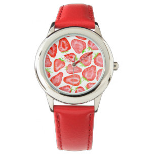 Watercolor strawberry slices pattern watch