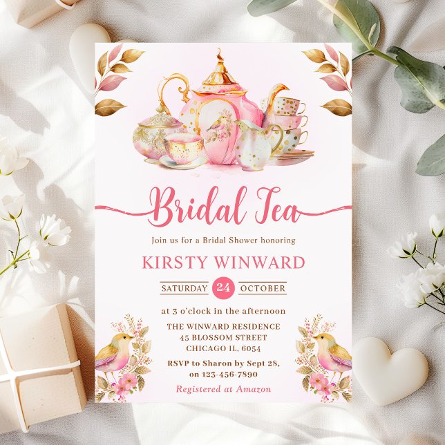 Watercolor Strawberry Tea Party Bridal Shower Invitation (Creator Uploaded)