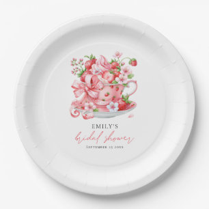 Watercolor Strawberry Teacup Bridal Shower Paper Plate