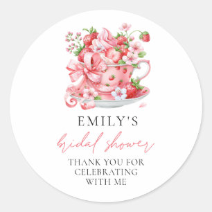 Watercolor Strawberry Teacup Bridal Shower thanks Classic Round Sticker