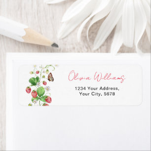 Watercolor Strawberry with Butterfly Address