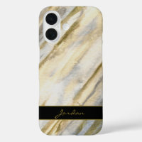 Watercolor Streaks in Tan Gray Blue & Gold w/ Name