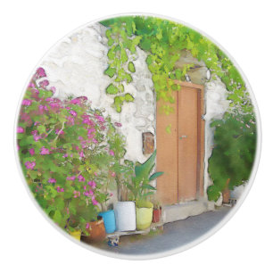 Watercolor street view ceramic knob