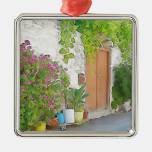 Watercolor street view metal tree decoration