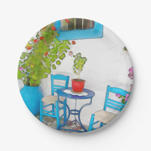 Watercolor street view paper plate