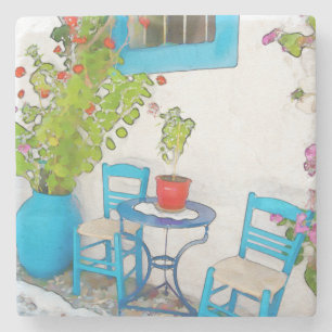 Watercolor street view stone coaster