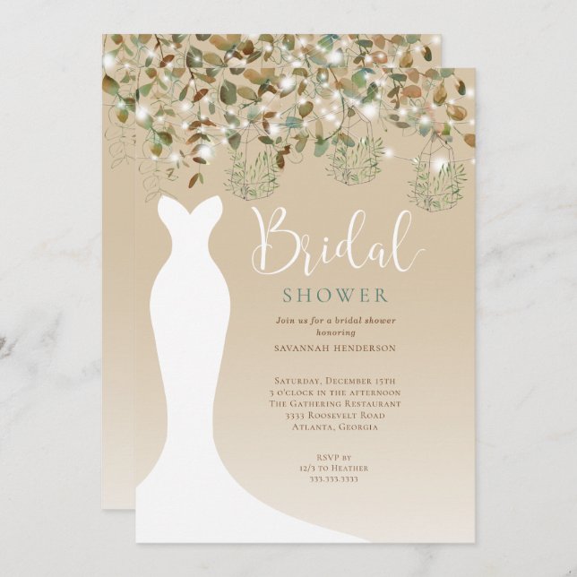 Watercolor String Lights Lanterns Bridal Shower Invitation (Front/Back)