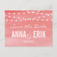Watercolor String Lights Save The Date Postcard