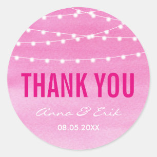 Watercolor String Lights Wedding Classic Round Sticker