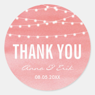 Watercolor String Lights Wedding Classic Round Sticker