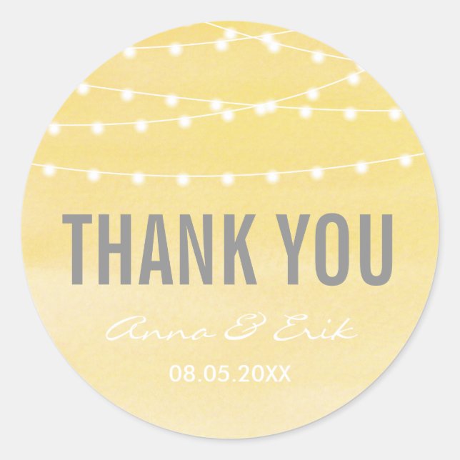 Watercolor String Lights Wedding Classic Round Sticker (Front)