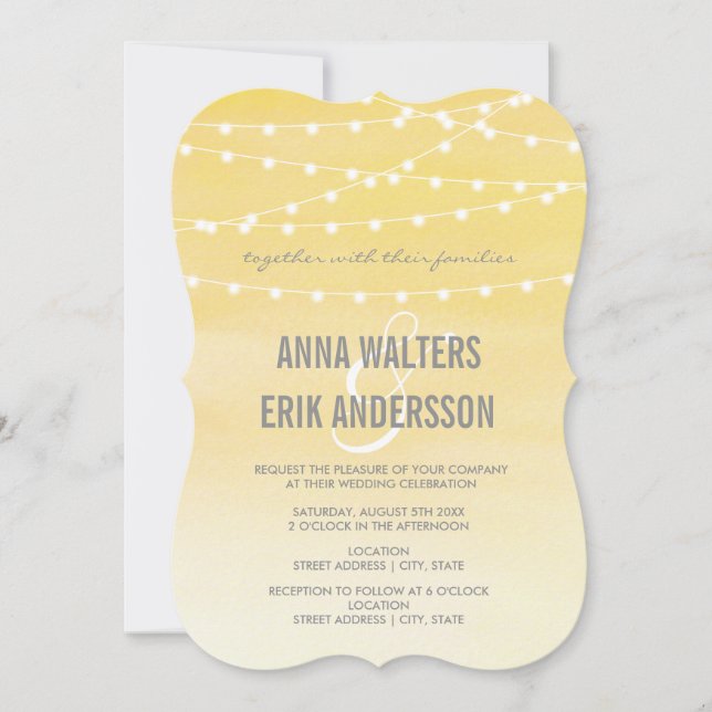 Watercolor String Lights Wedding Invitation (Front)