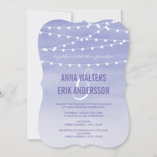 Watercolor String Lights Wedding Invitation (Front)