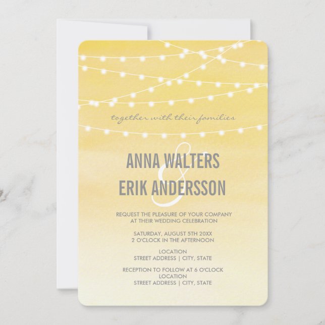 Watercolor String Lights Wedding Invitation (Front)