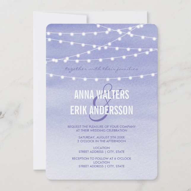 Watercolor String Lights Wedding Invitation (Front)
