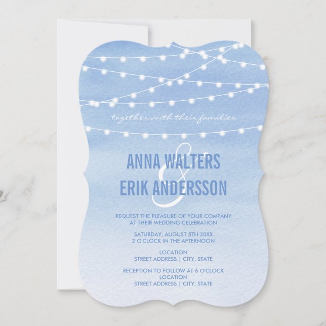 Watercolor String Lights Wedding Invitation (Front)