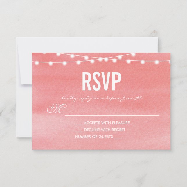 Watercolor String Lights Wedding RSVP Card (Front)