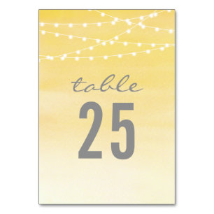Watercolor String Lights Wedding Table Number