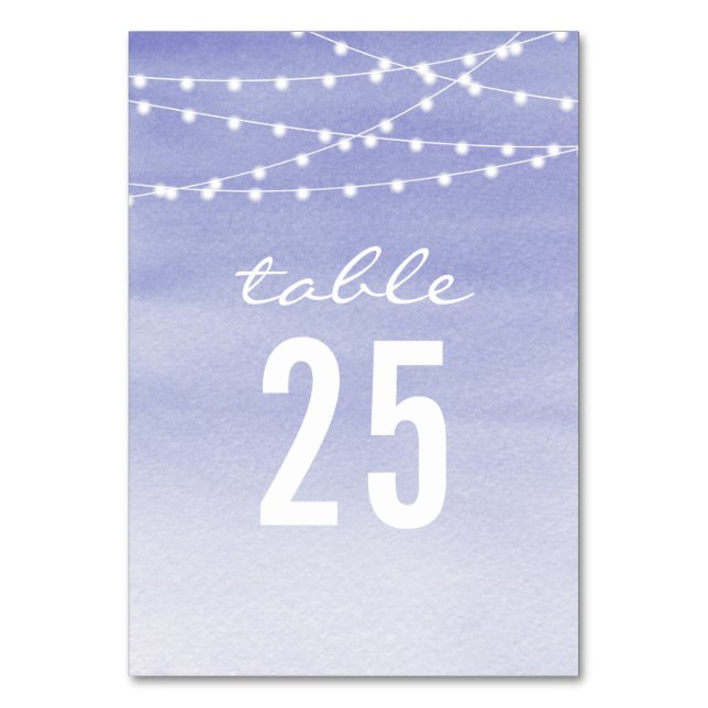 Watercolor String Lights Wedding Table Number (Front)