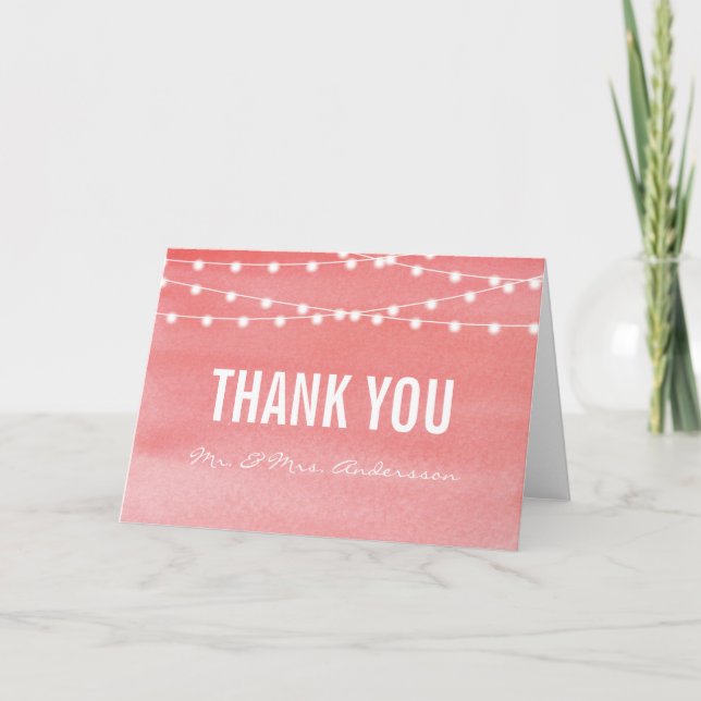 Watercolor String Lights Wedding Thank You Card (Front)