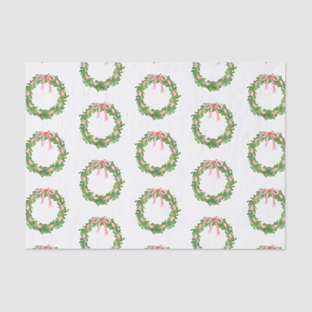 Watercolor Striped Ribbon Wreath Christmas Tissue Paper (Front)