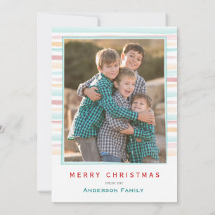 Watercolor Stripes 2 Photo Christmas Holiday Card