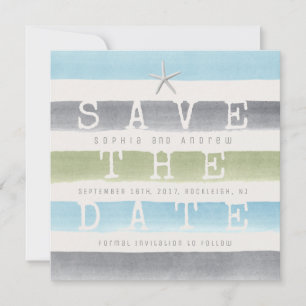 Watercolor stripes beach wedding save the date