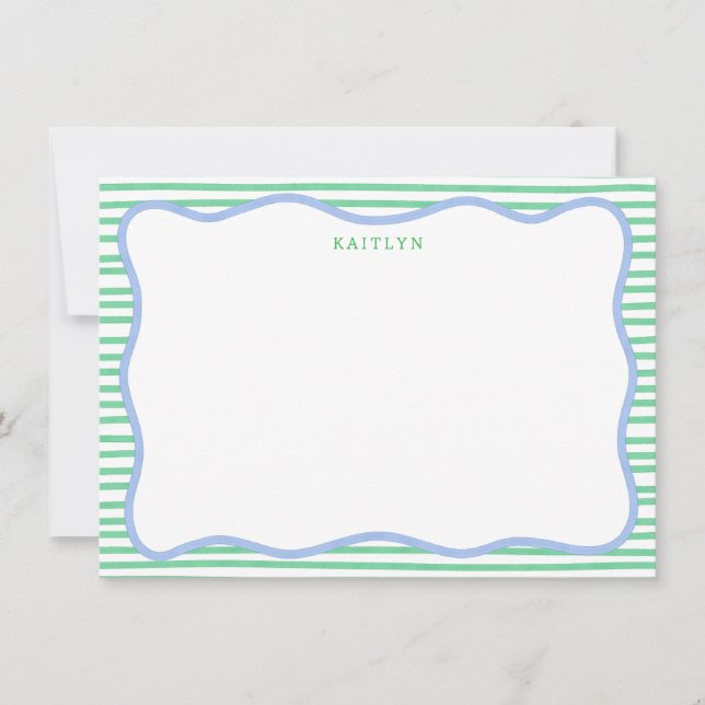 Watercolor Stripes, Blue Green Personalised Flat Card (Front)