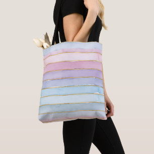 Watercolor Stripes Blue Purple Pink Summertime Tote Bag