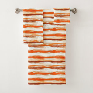 Watercolor Stripes in Coffee and Orange Tones Bath Towel Set