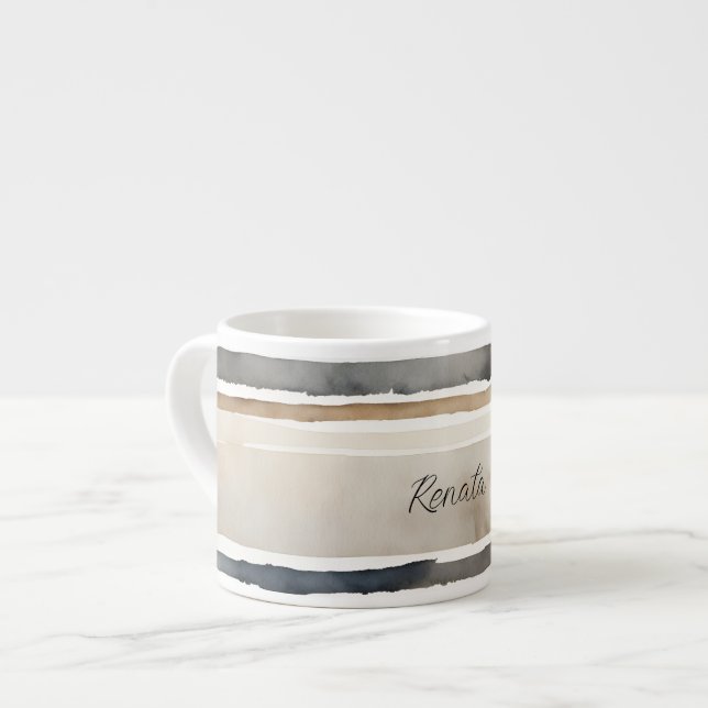 Watercolor Stripes Neutral Colours Espresso Cup (Front Left)