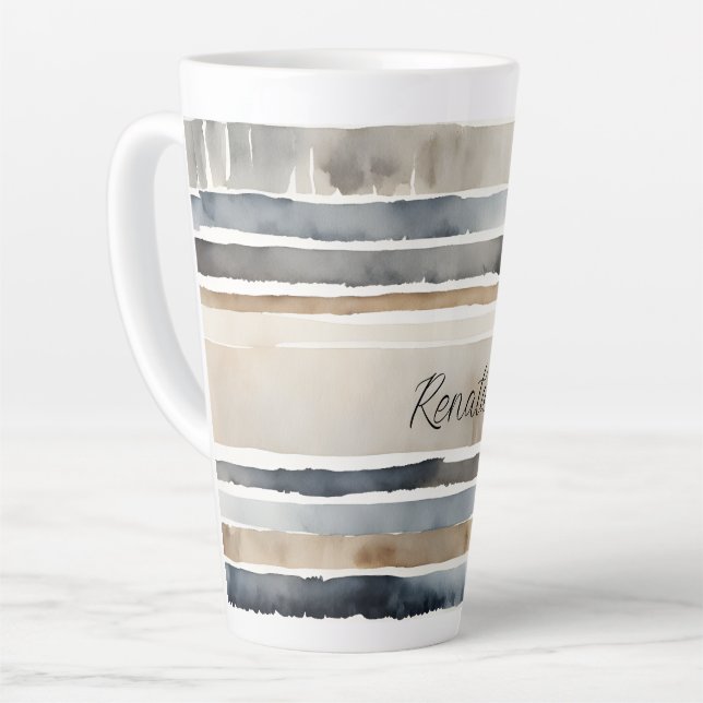 Watercolor Stripes Neutral Colours Latte Mug (Left Angle)