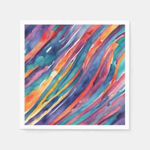 Watercolor Stripes Orange, Pink Blue Green Purple Napkin