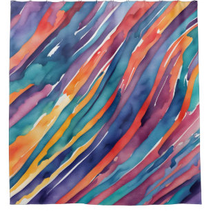Watercolor Stripes Orange, Pink Blue Green Purple  Shower Curtain