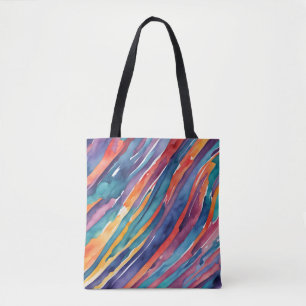 Watercolor Stripes Orange, Pink Blue Green Purple Tote Bag