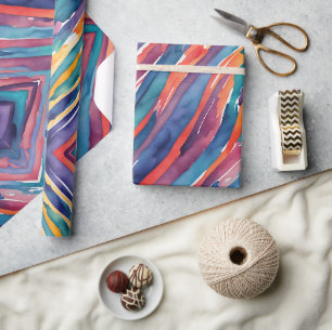 Watercolor Stripes Orange, Pink Blue Green Purple  Wrapping Paper