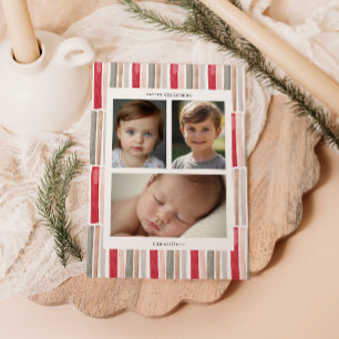 Watercolor Stripes Photo Holiday Card