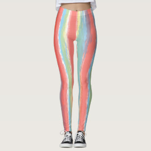 Watercolor Stripes Pink Blue Yellow Leggings