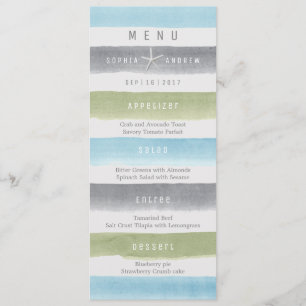 Watercolor stripes rustic beach wedding menu