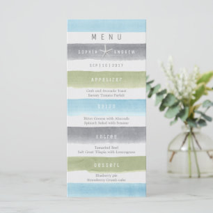 Watercolor stripes rustic beach wedding menu