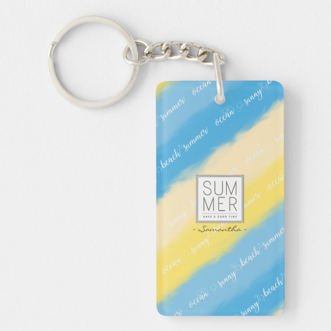 Watercolor Stripes Summer Calligraphy Key Ring (Front)