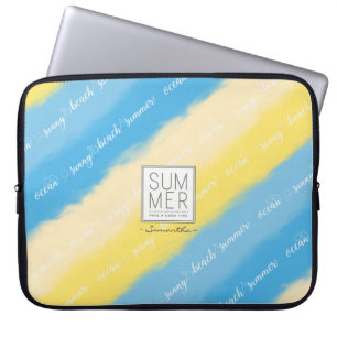 Watercolor Stripes Summer Calligraphy Laptop Sleeve