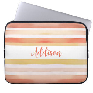 Watercolor Stripes With Name Laptop Sleeve